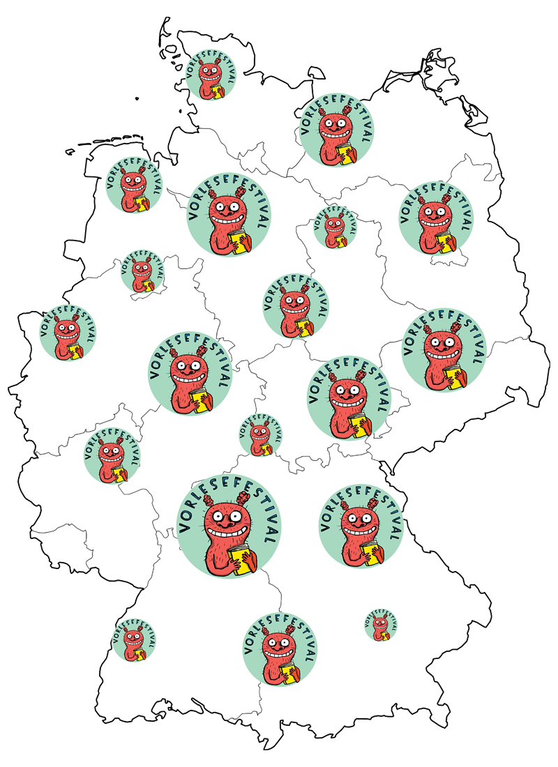 Deutschlandkarte mit Vorlesefestival-Standorten
