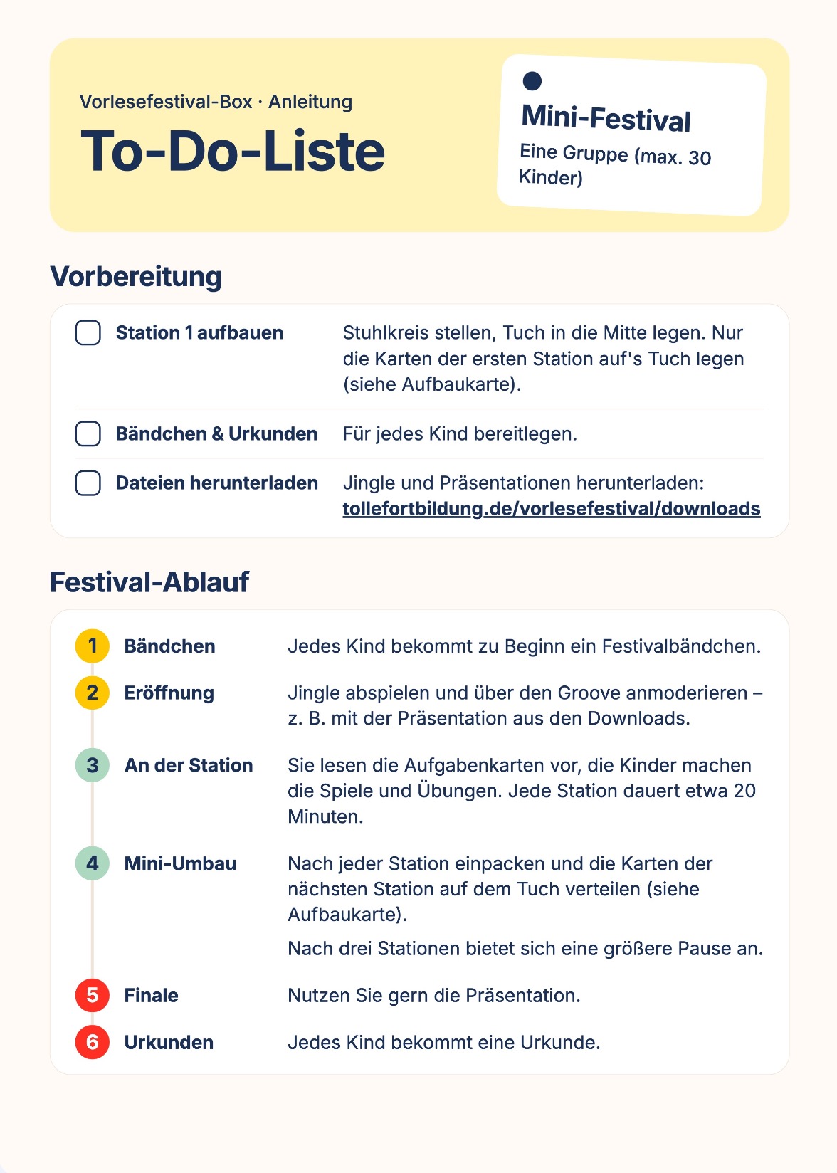 Vorschau der Vorbereitungsliste